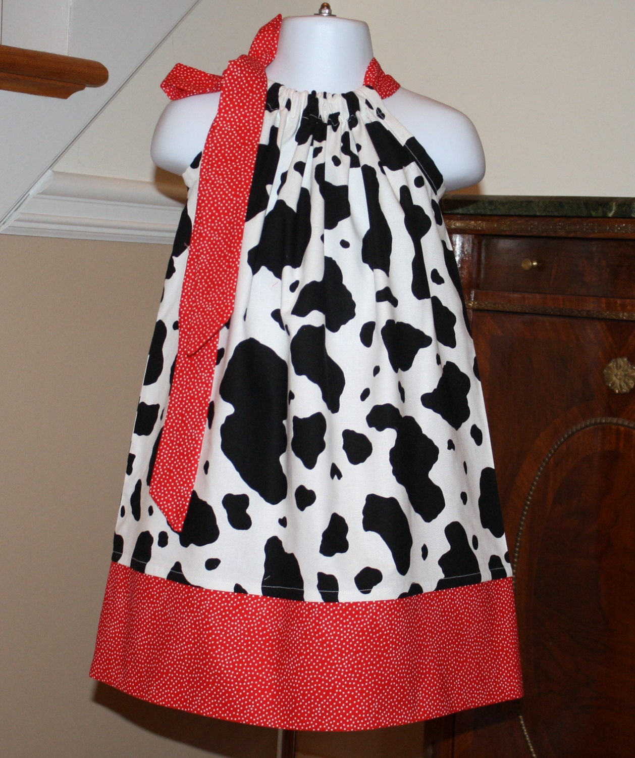 cowgirl Pillowcase dress Michael Miller red white polka dots baby toddler girls dresses