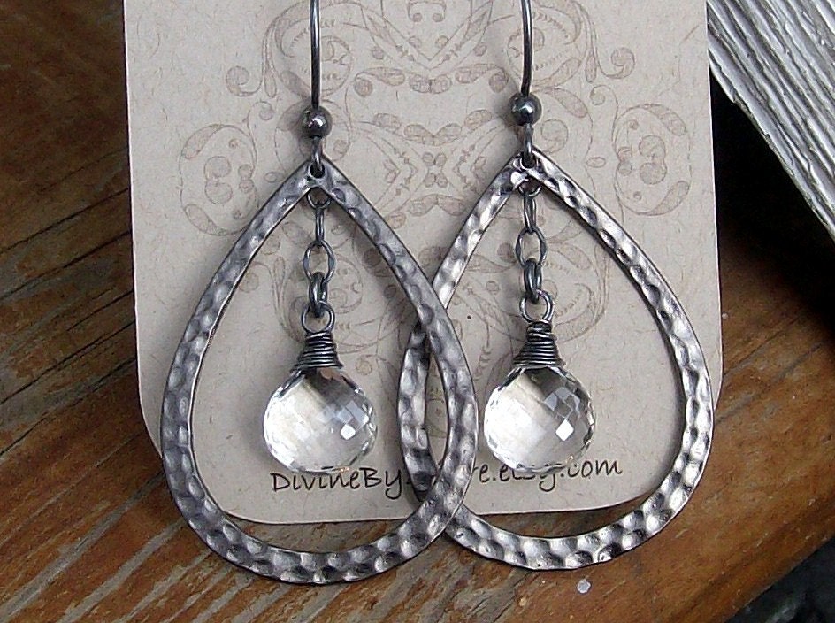 Morgan Earrings...Crystal Quartz and Oxidized Silver