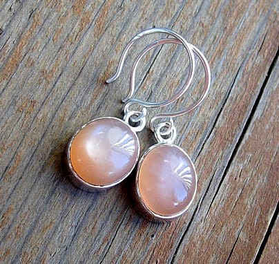 SALE...Georgia Peach Earrings...Peach Moonstone and Sterling Silver