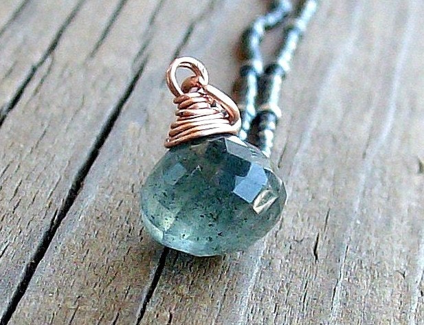 Eve Necklace...Moss Aquamarine and Gold