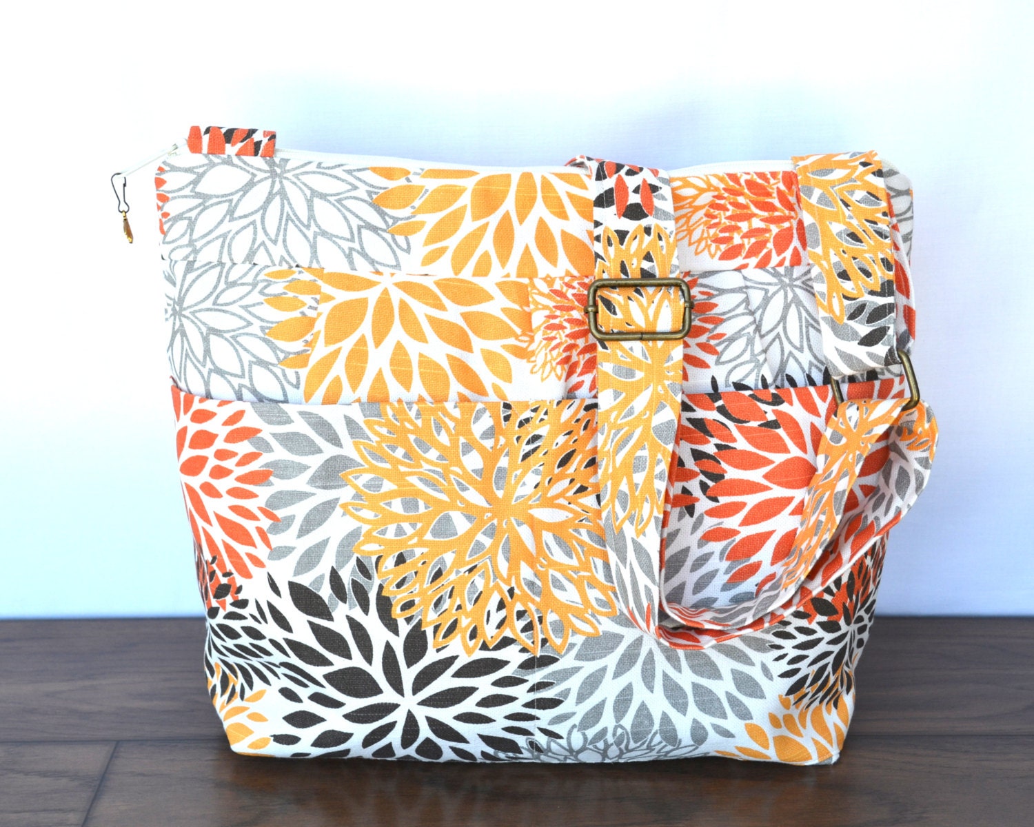 Camera Bag SLR / Coral and Gray Floral /  Digital Camera Bag  Dslr / womens camera purse / diaper bag / Padded  Insert / by Darby Mack