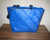 Recycled / Upcycled / Reusable Blue Vinyl Banner Medium Tote Bag Purse