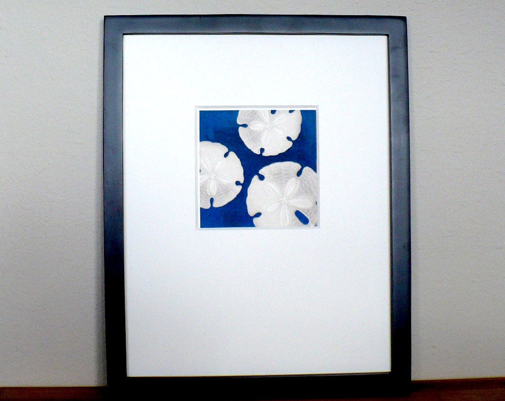 Three Sand Dollars - Print of my original digital collage -  Matted Wall Decor Print 11 x 14