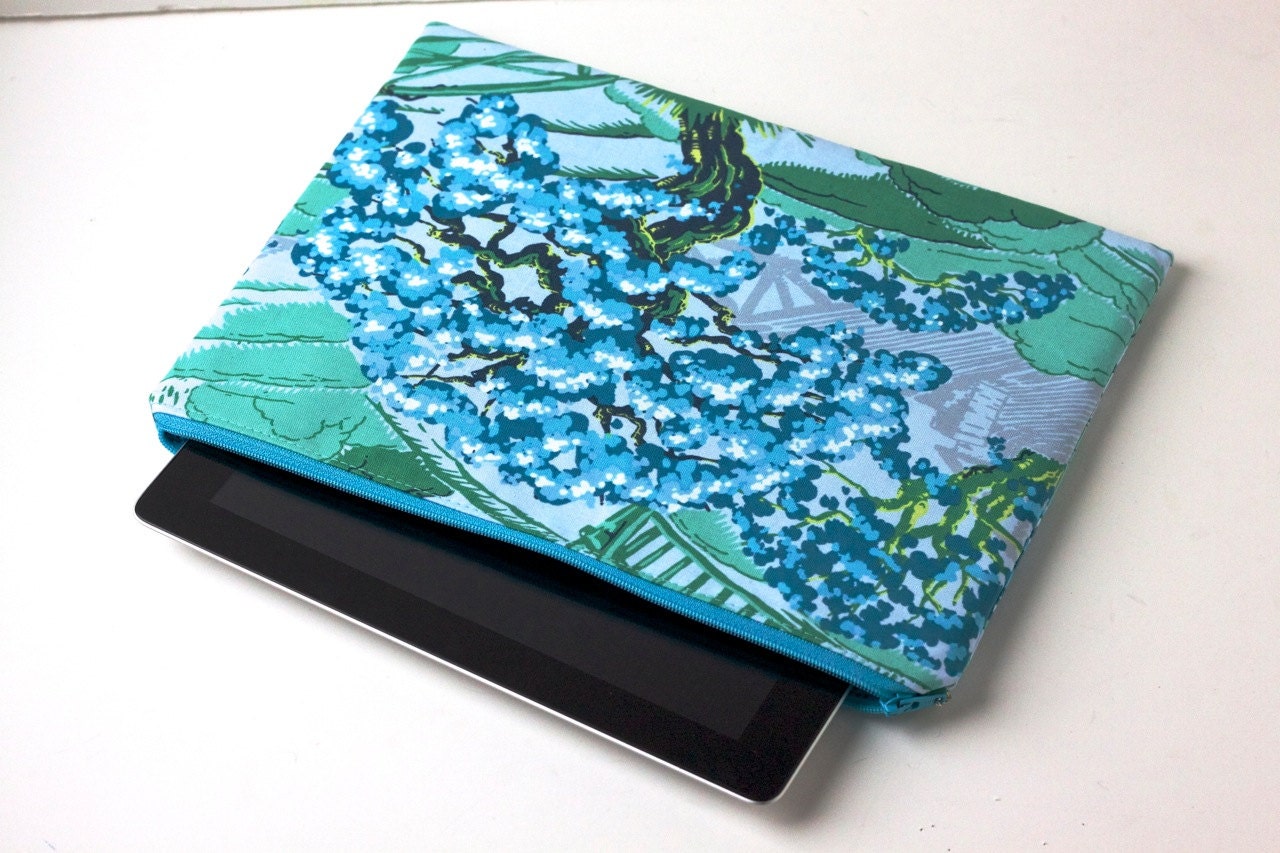 iPad Padded Sleeve Zipper Pouch in Amy Butler Springs Beauty in Clover - ready to ship