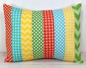 Pillow Cover - 12 x 16 Inches - Yellow, Orange, Aqua Blue and Green Chevron