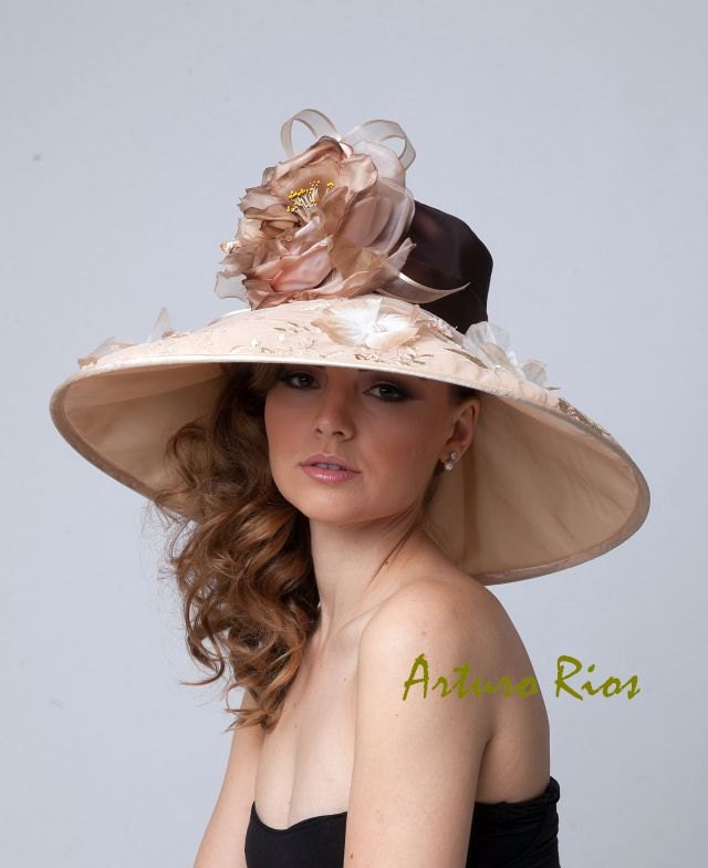 Champagne/bronze Couture Derby Hat, Kentucky derby Hat