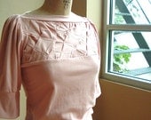 Pink Top Cotton Jersey, romantic style, puff sleeves - made to order