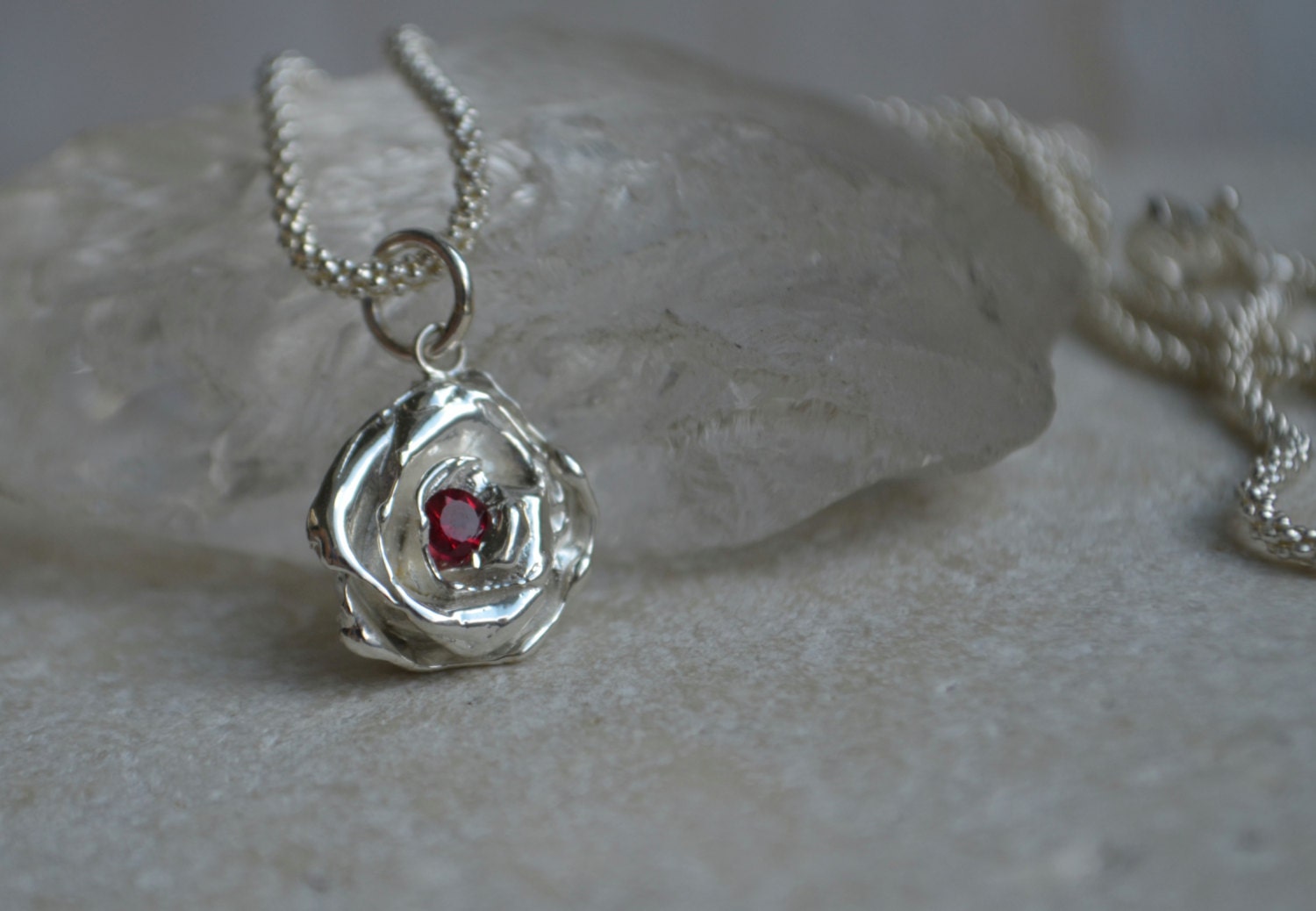 Argentium Silver Rose Pendant with Red Burma Spinel