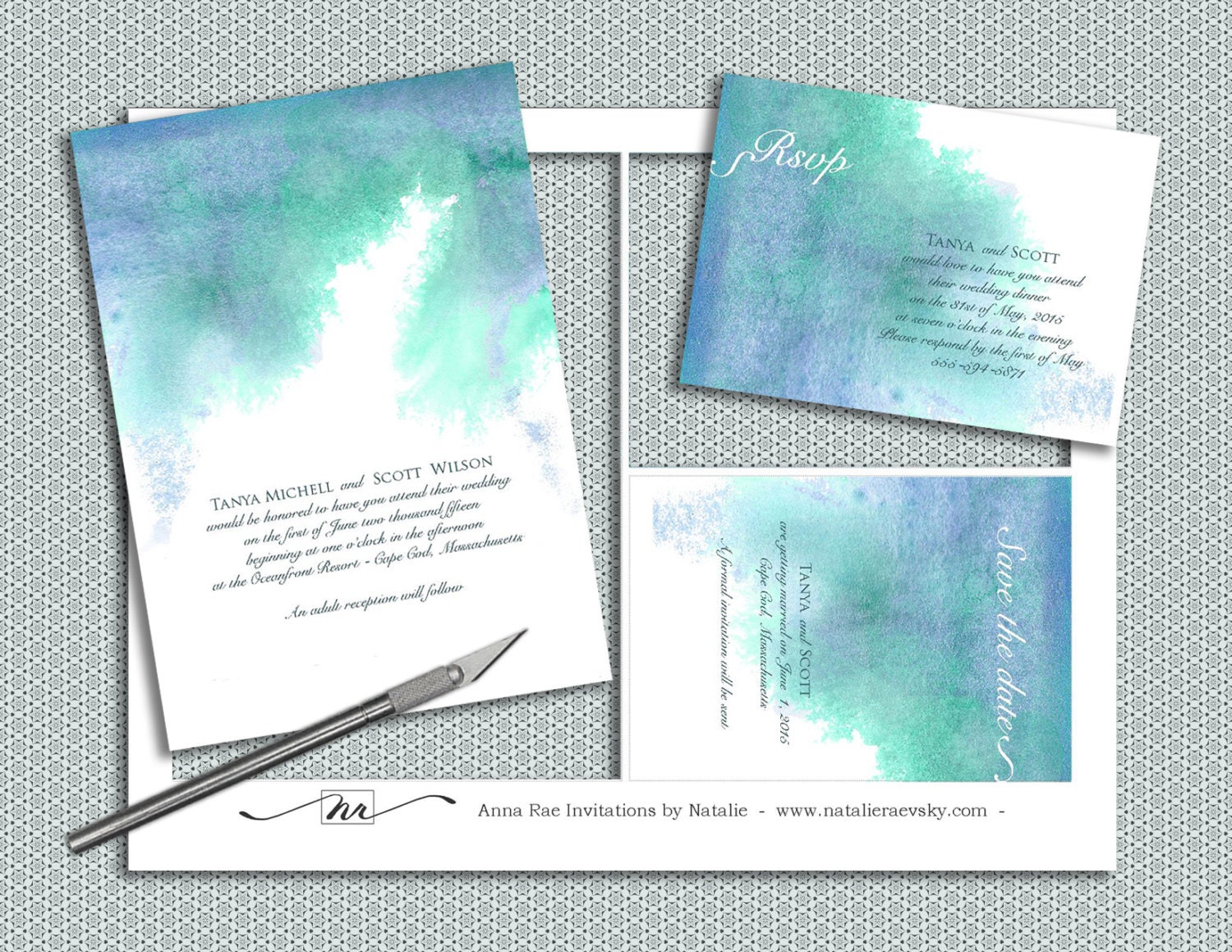 DIY- Watercolor Wedding Invitation Suite, printable