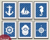 High Seas (B) Set of 6 8x10 Art Prints (Anchor, Compass, Ship Wheel and Sea Diver Helmet) (Featured Hotel Towel and White)