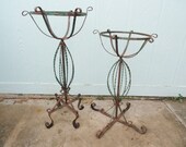 Vintage French Twisted Wire Plant Stand Pot Holder Chippy Wrought Iron