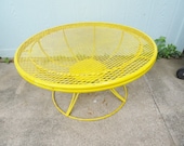 Vintage Table Yellow Coffee Side End Table Mid Century Metal Retro Lattice