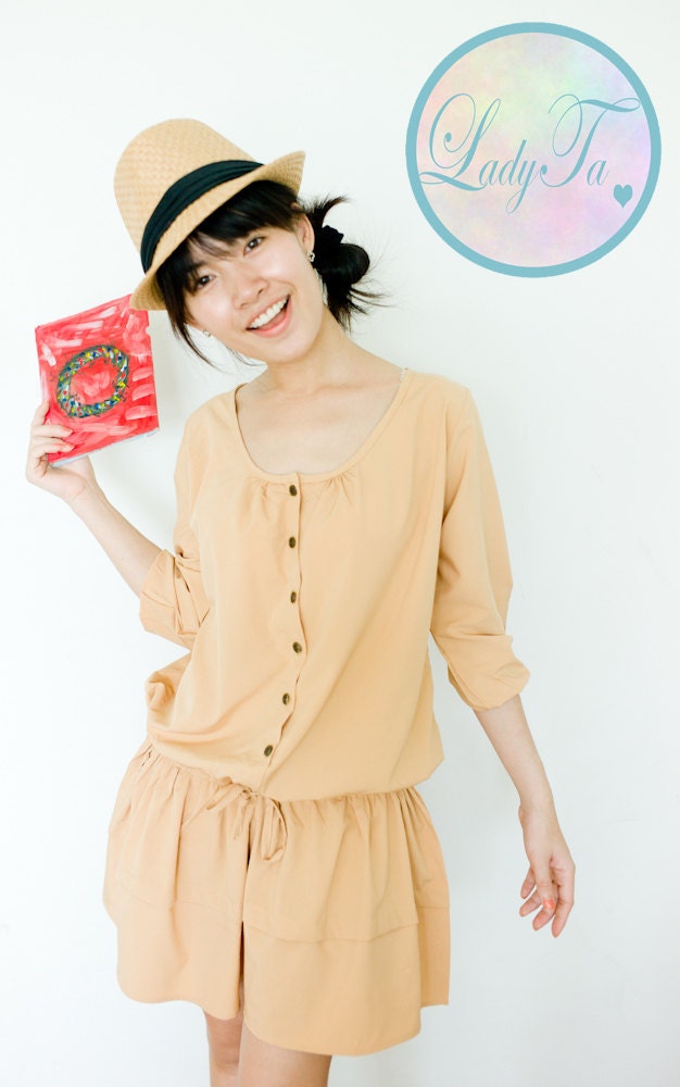 Beige dress/ knee length dress / tunic / long sleeves dress