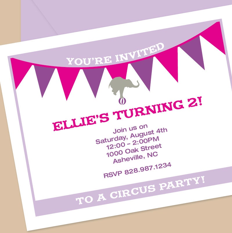 Circus / Big Top / Carnival / Elephant / Baby Shower / Birthday / Circus Party (set of 12 printed invitations and envelopes)