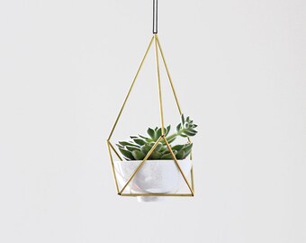 Brass Himmeli Hanging Planter no. 3 / Modern Mobile / Geometric Terrarium / Plant Hanger