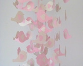 Pink and off white pearl bird mobile, nursery decor, room decor, nursery mobile