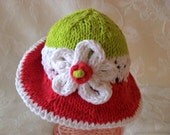 Hand Knitted Baby Hat - Brimmed Baby Hat - All Weather Knitted Baby Hat-Cotton Knitted Baby Hat-Children Clothing- WATERMELON