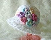 Hand Knitted Baby Hat-Brimmed Baby Hat-Cotton Knitted Baby Hat - Children Clothing- WILDFLOWERS BRIMMED HAT