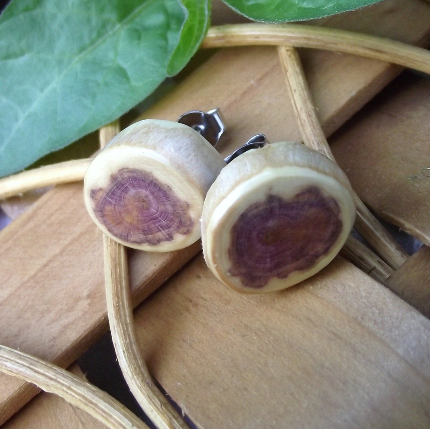 Cedar Wood Stud Earrings Post Earrings - Wooden Post Earrings Handmade from Wood Tree Branch - Natural Wood Jewelry gift idea