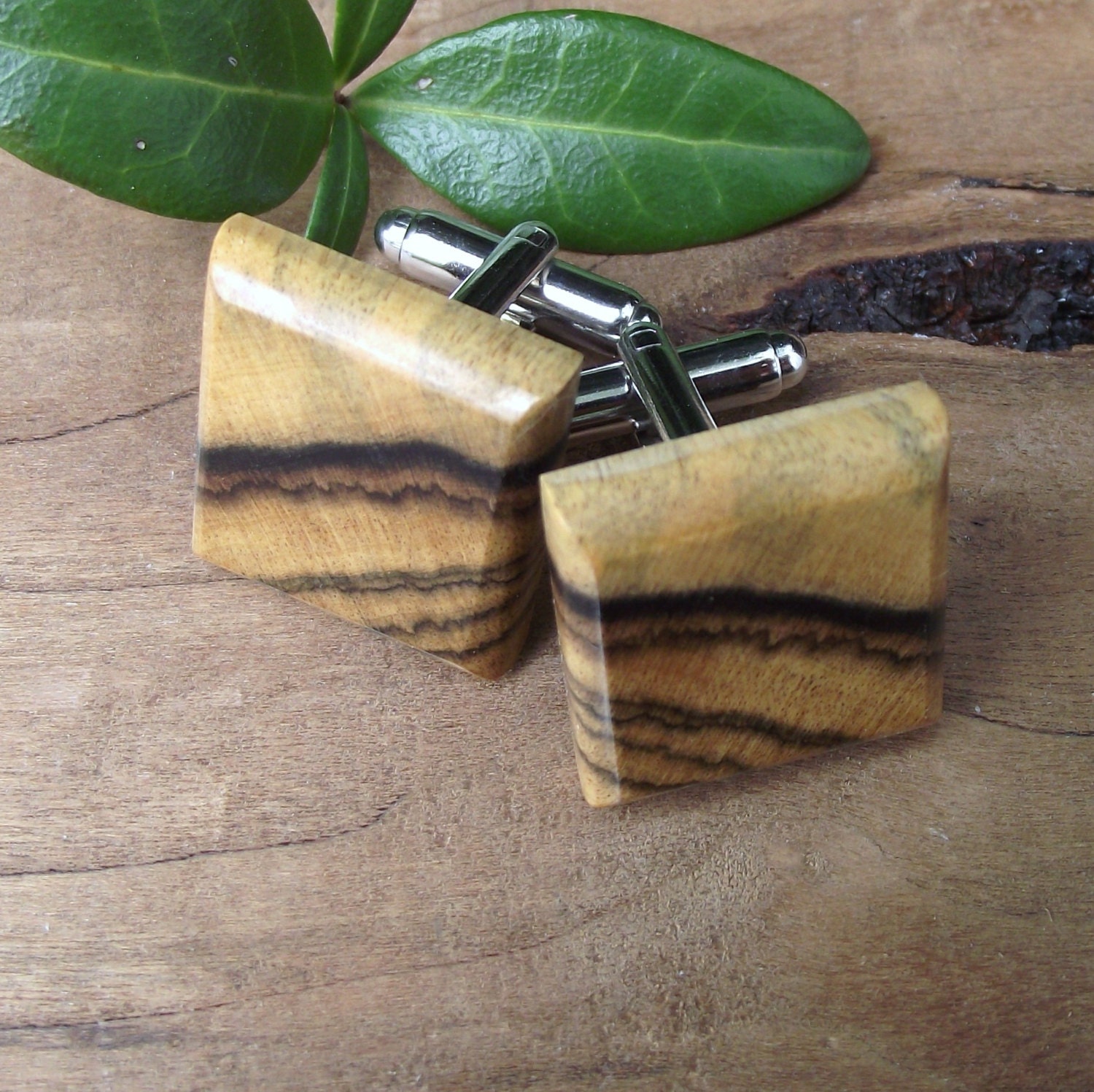 Wood Cuff Links Handmade from Black and White Ebony Wood - Wooden Cufflinks - For the Groom or a 5-Year Anniversary Gift - 3/4 inch