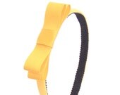 Marigold Yellow Bow Headband - Skinny Headband Solid Marigold w/ Marigold Bow
