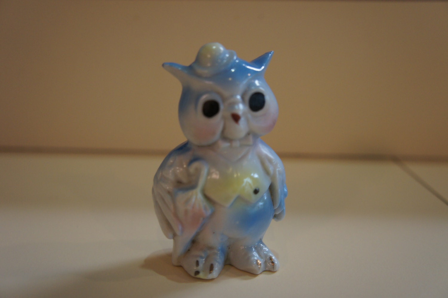 Vintage 1950s Owl Figurine - Marked Japan - Kitsch Kitschy - Porcelain - Shelf Sitter