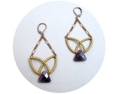 Lotus Dreams - Beaded Chandelier Earrings with gold beads & faceted amethyst