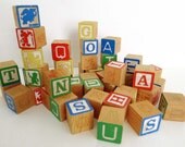 42 pcs Vintage Wooden Alphabet & Number Color Blocks, Disney