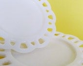 Set of 2 Vintage Hazel Atlas Lace Edge Milk Glass Plate