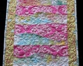 MarveLes SALE  FLOWER up TABLERUNNER Quilt Damask Home Dining Decor Pink Aqua Yellow Green Pastel  Mother's Day