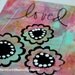 MarveLes  SET of SIX Mixed Media Prints Greeting Cards white cardstock pink lime green turquoise yellow silver gold