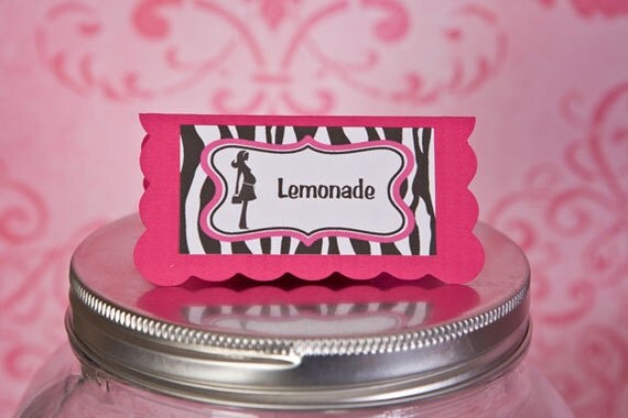 Baby Shower Food Tents - Mom to Be Theme Food Labels - Menu Cards - Place Cards - Baby Shower Decorations - Hot Pink & Zebra (6) Il_570xn