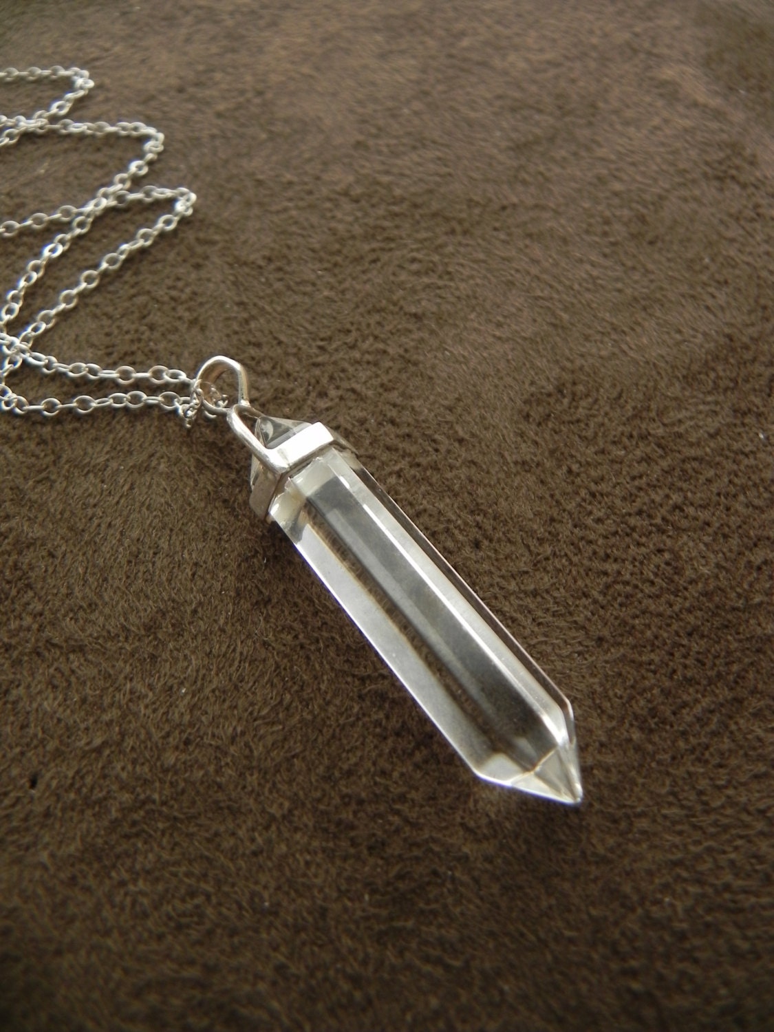 Double Terminated Crystal Quartz Point Pendant and Sterling Silver Necklace