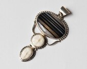 SHOP SALE / vintage sterling silver carved bone botswana agate pendant / Over the Moon pendant