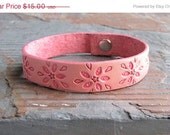 SALE SALE Free Shipping Hand Stamped Leather Bracelet in Dusty Rose