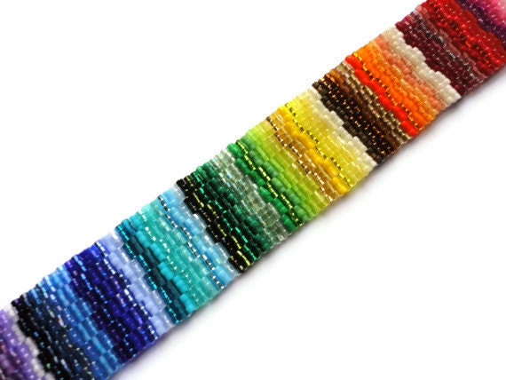 Seed Bead Bracelet, Peyote Stitch, Delica, Rainbow, Colorful, Bright, Fun, Primary, Purple, Blue, Green, Brown, yellow, Orange, Red, Fuchsia