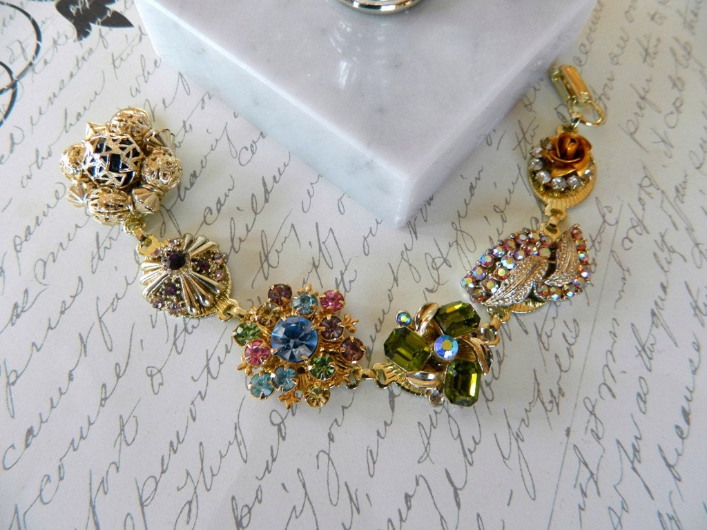 Vintage-GLAM-Earring-OOAK-Bridal-Wedding-Heirloom-Keepsake-Bracelet