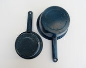 Pair of Dark Blue Enamelware Sauce Pans