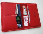 PERSONALIZED iPhone 4 / 5, Passport & Card Case n Wallet in Premium Selection, Nikolaus Red, Italian Calfskin. Handmade Unique Case