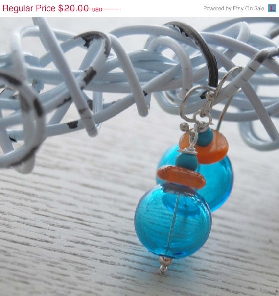 ON SALE Bright Blue Hollow Glass Earrings