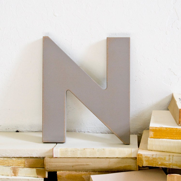 Gray Mid Century Architectural Style Wood N Letter Distressed Wall Decor