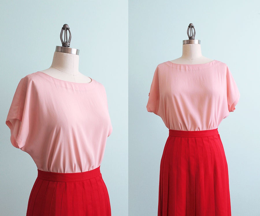 Vintage Pink Batwing Blouse - Small Medium