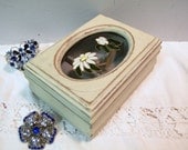 Wood Jewelry Box, Daisy, Gift, Distressed in French Cream