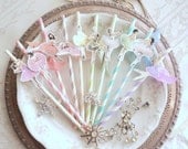 Twinkle Toes. Ten Rainbow Pastel Paper Straws with Dancing Darlings and Ribbon