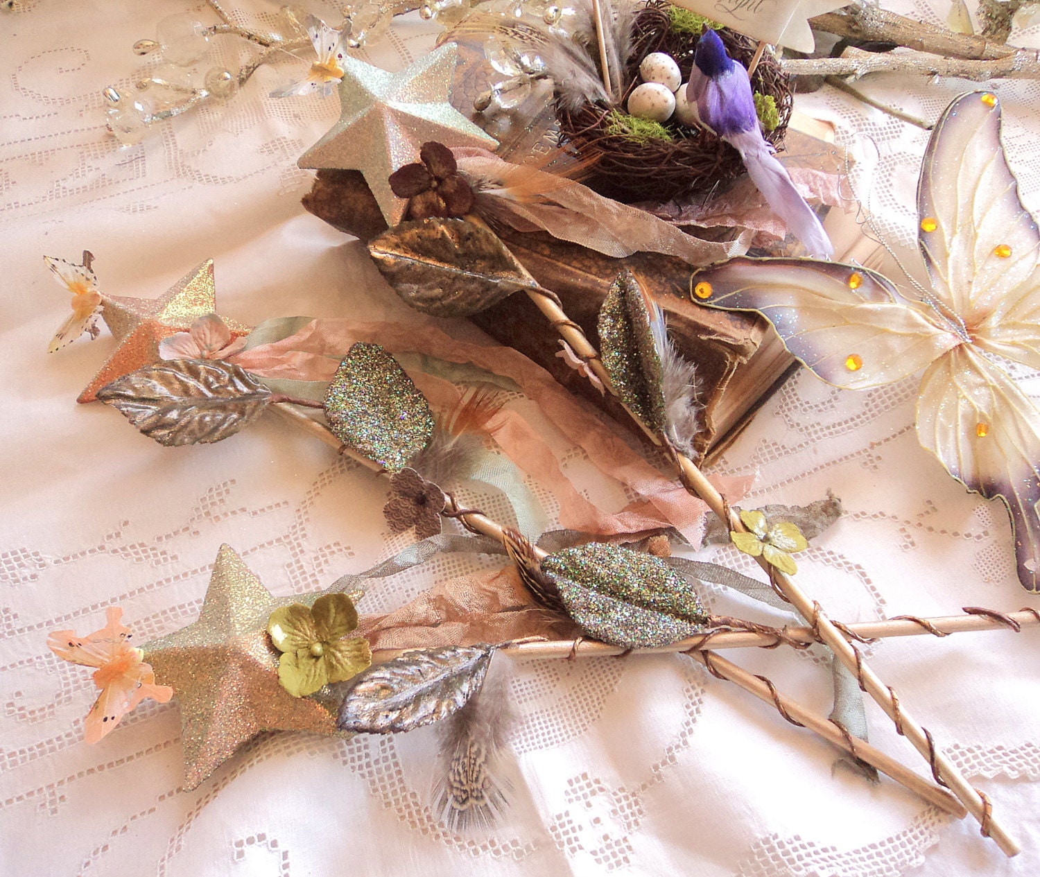 Woodland Wands. Three Glittering Woodland Fairy Wands