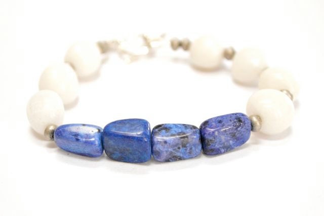 Navy Blue White Bracelet, Chunky Bracelet, Denim Nuggets, Blueberry, Frost, Gift for Her Under 20