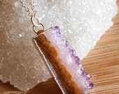 Silver Purple Amethyst Stalactite Slice Necklace - February Birthstone Necklace