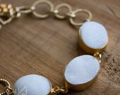 Memorial Day SALE Gold Ice White Druzy Bracelet - Toggle Bracelet - key charm -Gifts for Mom