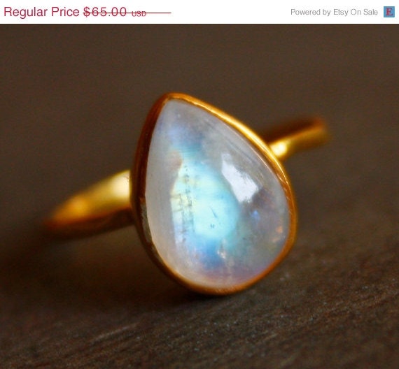 SALE 15 OFF White Moonstone Ring - Teardrop - Stacking Ring, June Birthstone, June Birthdays