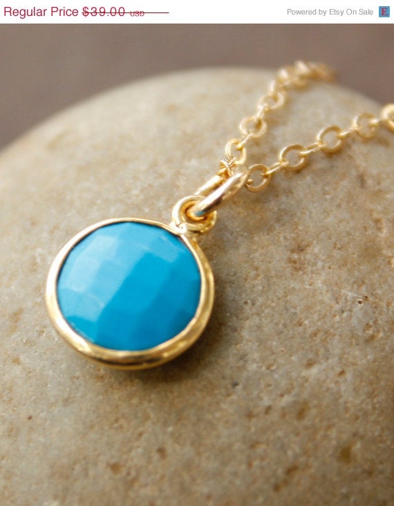 SALE 15 OFF Gold Blue Turquoise Necklace - Sleeping Beauty Turquoise - 14KT Gold Fill